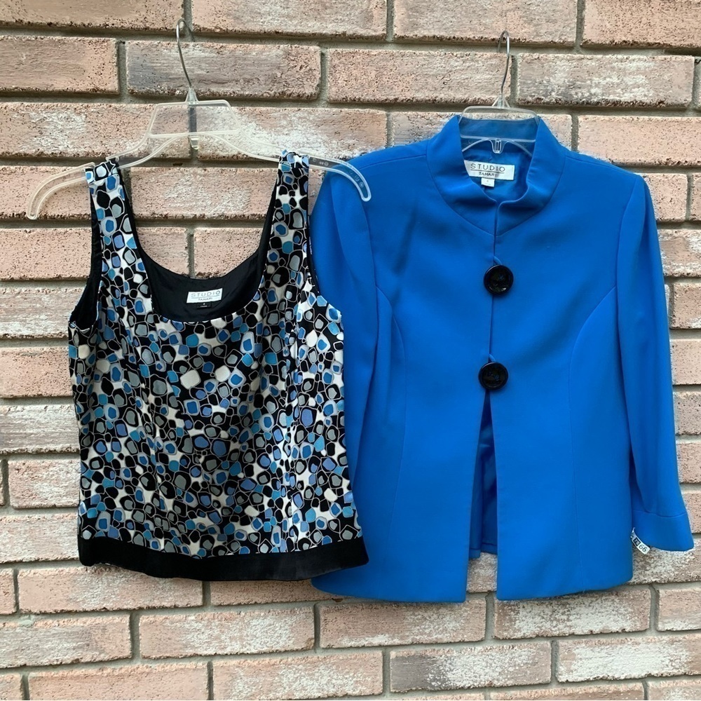 TAHARI STUDIO silk bold geometric print tank top blouse jacket spring summer